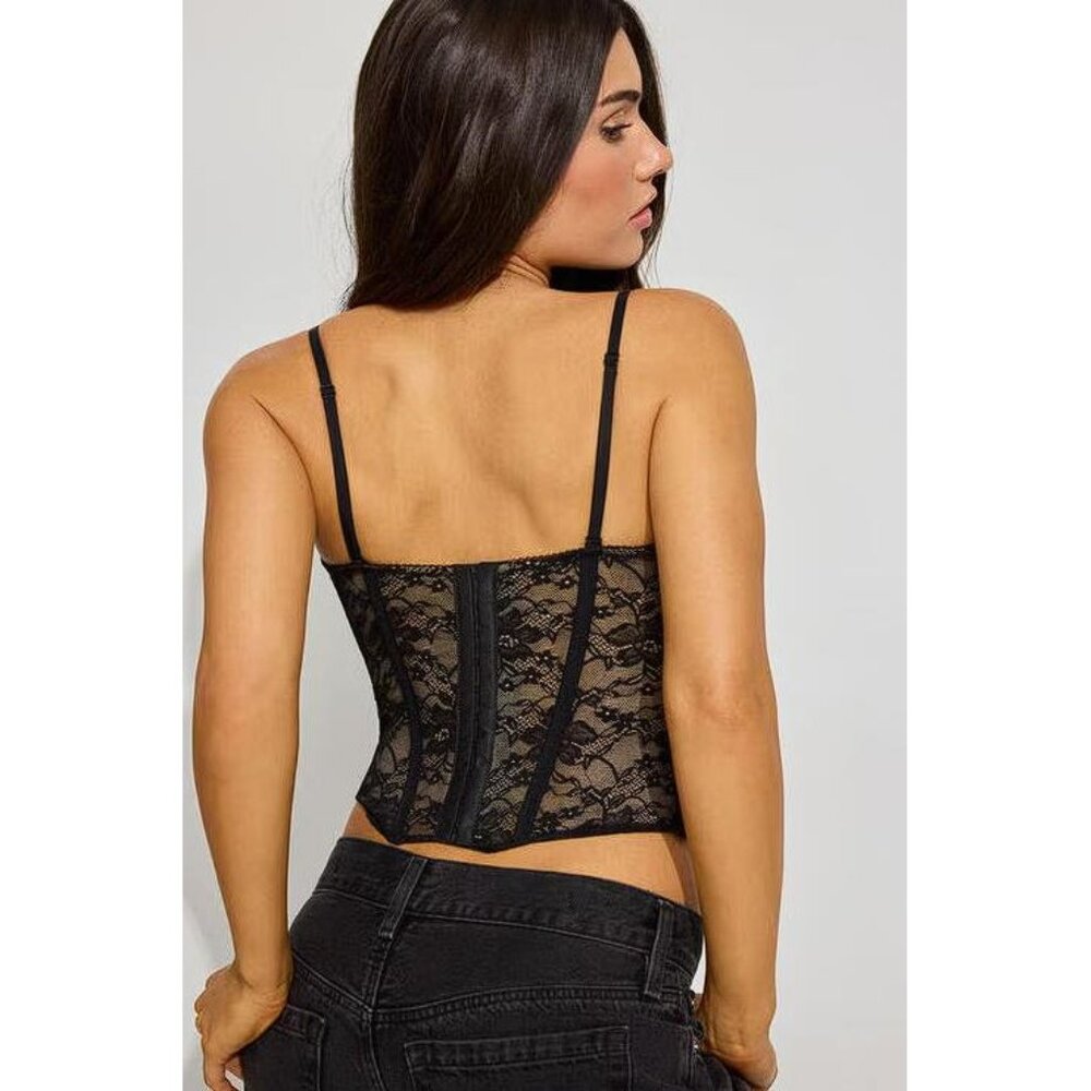 GARAGE Women's Amaya Lace Bustier Top Size M In Jet Black - Picture 3 of 7